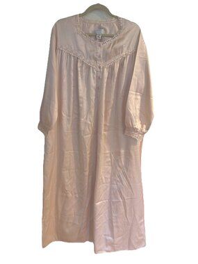 Brushed Satin Pink Nightgown Full Length Ruffled Size M NWOT Preview Collection